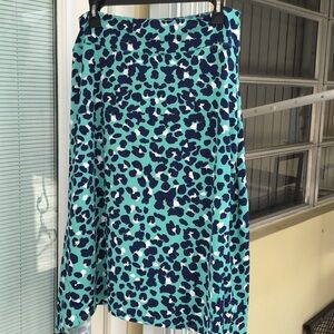 Cuddl Duds Teal, Navy & White Leopard Print Midi Skirt